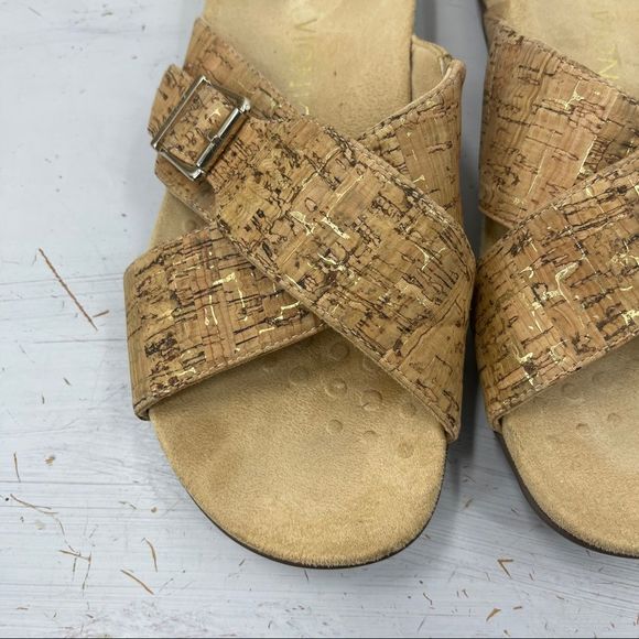 VIONIC Dorie Slide Sandals Gold Cork Buckle Women's 10 - Picture 6 of 12